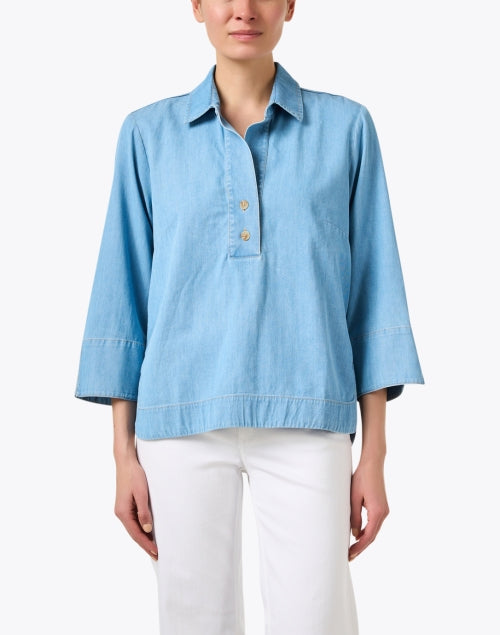 Aileen Feminine Modern Blue Chambray Women's Top