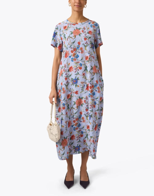 Weekend Max Mara Revere Style Blue Floral Pattern Silk Women's Dress