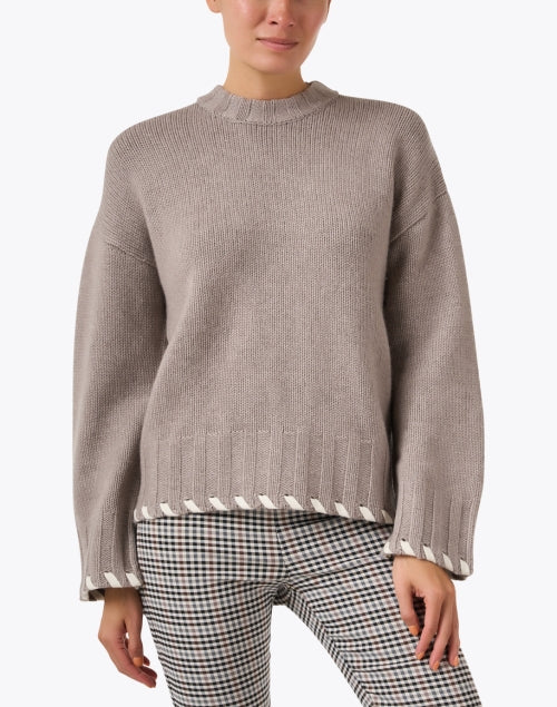 Stylish Taupe High - quality Wool - Cashmere Blend Sweater