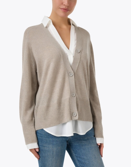 Callie Taupe Wool-Like Cashmere Popover Sweater for Effortless Chic