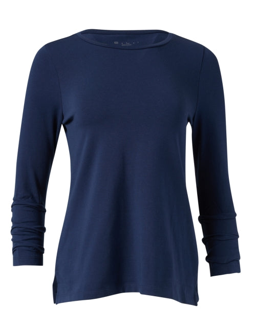 Stylish Navy Peruvian Pima Cotton Tee with Ruched Set - in Sleeves