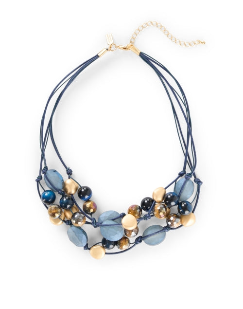 Stylish Multi - Layered Blue and Gold Glass and Matte Beaded Necklace
