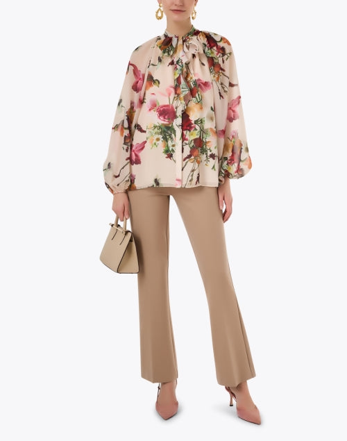 Galen Feminine Floral Print Blouse with Self - Tie Collar