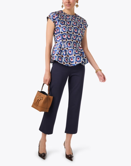 Navy Stretch Ponte Women's Ankle Length Pull - On Trousers