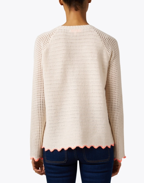 Beige Knit Sweater with Scalloped Hem for a Stylish Look