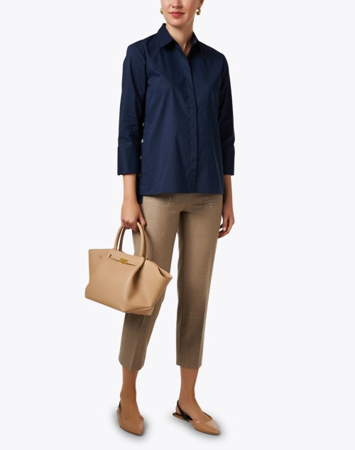 Navy Blue Stretchable Cotton Women's Contemporary Tailored Shirt - Maxine