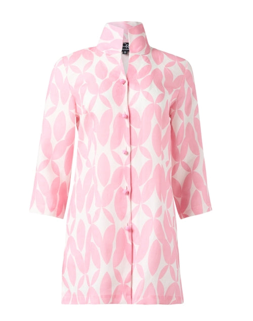 Stunning Rita Pink Abstract Floral Print 100% Linen Women's Jacket for Special Occasions