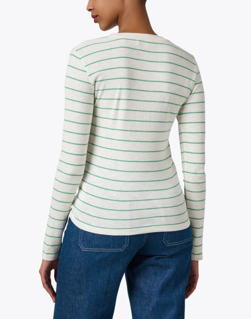 Elegant Ivory and Green Striped Women's Long Sleeve Top for Versatile Layering