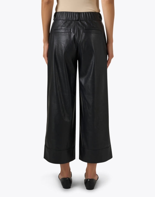Odele Women's Cropped Wide-Leg Black Faux Leather Trousers