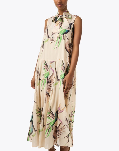Exquisite Ivory Bird-Printed Women's Dress for All Occasions