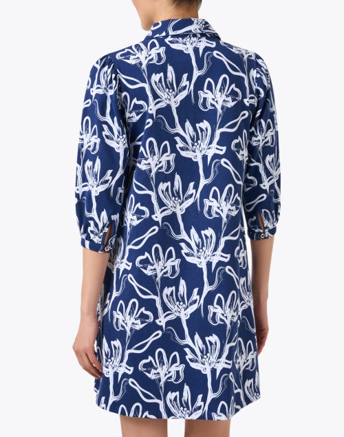 Navy Floral Print Cotton Women's Shirt Dress by Ashlynn