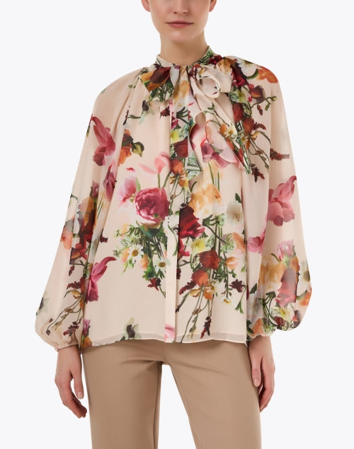 Galen Feminine Floral Print Blouse with Self - Tie Collar