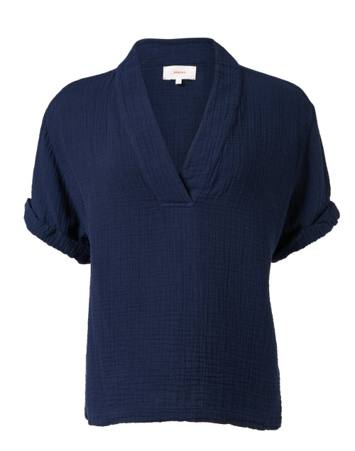 Navy Blue 100% Cotton Avery V - neck Top for Warm Weather