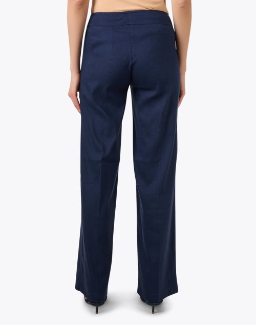 Navy Blue Lightweight Stretch Linen Flavia Wide Leg Palazzo Pants for Women