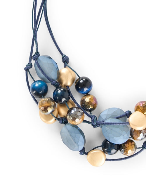 Stylish Multi - Layered Blue and Gold Glass and Matte Beaded Necklace