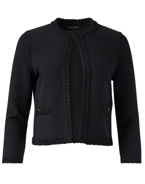 Stylish Black Boucle Knitted Women's Jacket for a Refined Look