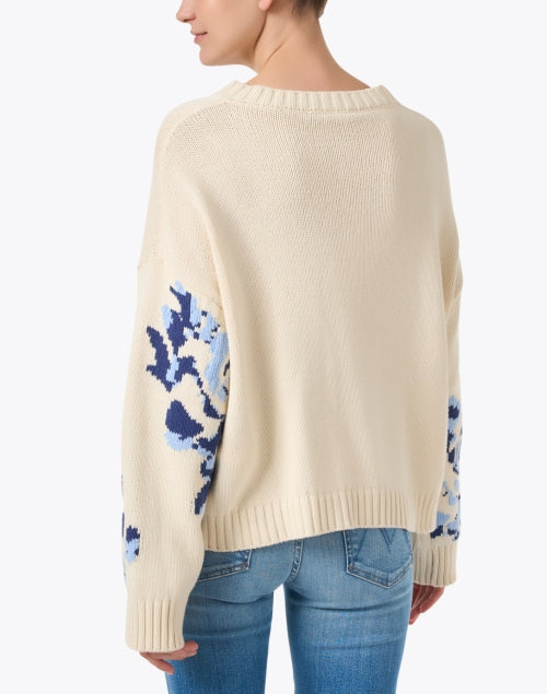 Stylish Fabian Blue Floral Patterned Knit Sweater