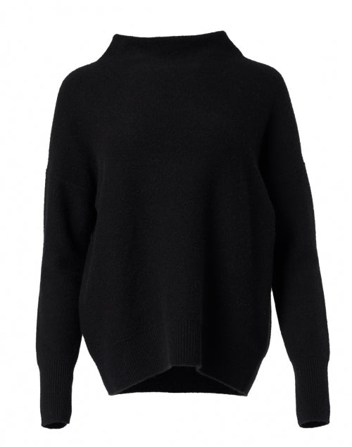 New Season Black Boiled Cashmere Soft Fuzzy Funnel Neck Pullover Sweater