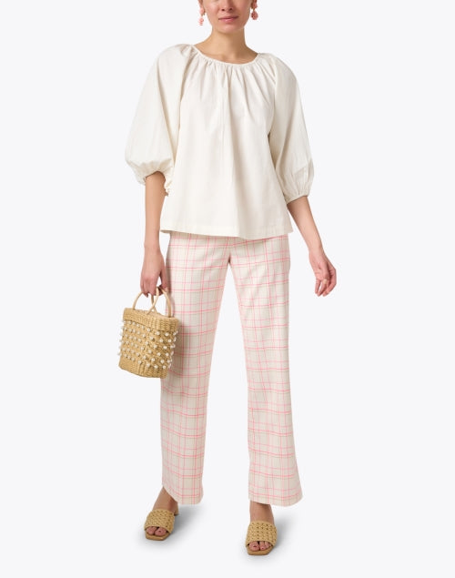 Jules Pink Checked Knit Pull-On Wide-Leg Trousers