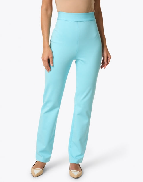 Brennan Women's High - Waist Classic Straight - Leg Aqua Blue Ponte Fabric Pant