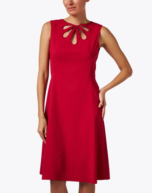 Marc Cain Stunning Red Cutout A-Line Sleeveless Knee-Length Dress
