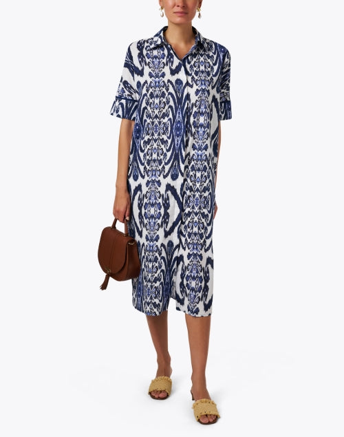 Ro's Garden Telma Lightweight Blue-Printed 100% Cotton Maxi Shirt Dress