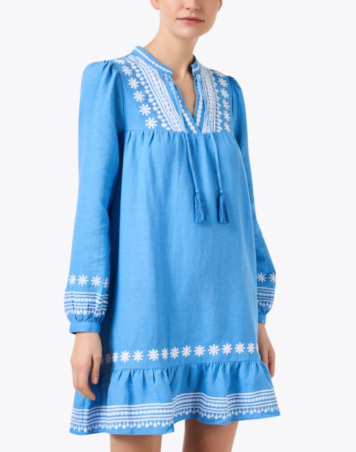 Stylish Marina Blue and White Embroidered Women's Dress for Various Occasions
