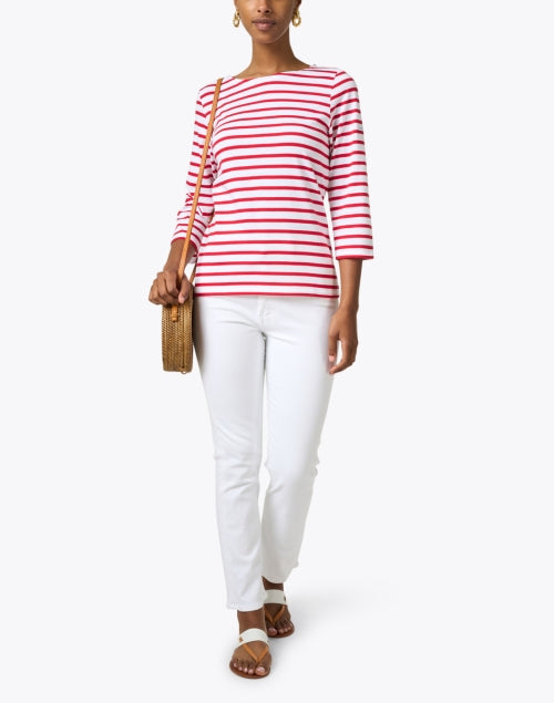 Luxurious Airy Cotton White and Red Striped Casual Shirt