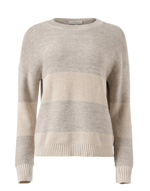 Stylish Beige Lurex Striped Crewneck Sweater for Everyday Wear