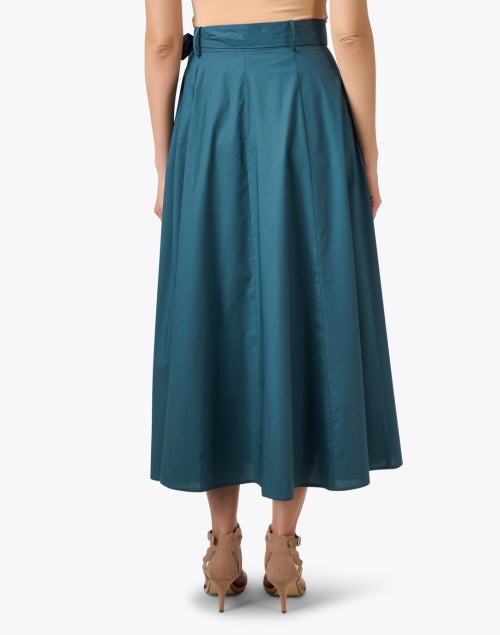 Elegant Teal Stretch Cotton Poplin Wrap Skirt for Women