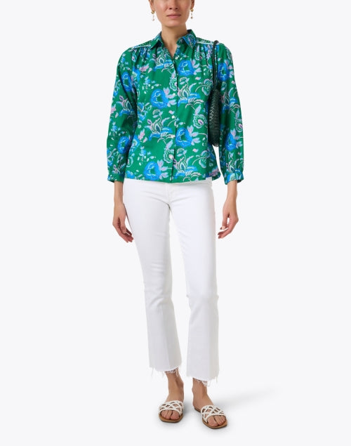 Athena Women's Green Floral Print 100% Cotton Casual Blouse