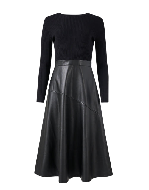 Stylish Black Knit and Leather Blend Lonnie Dress