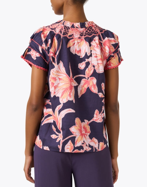 Navy Floral Print Cotton Women's Casual Top - Rosie Style