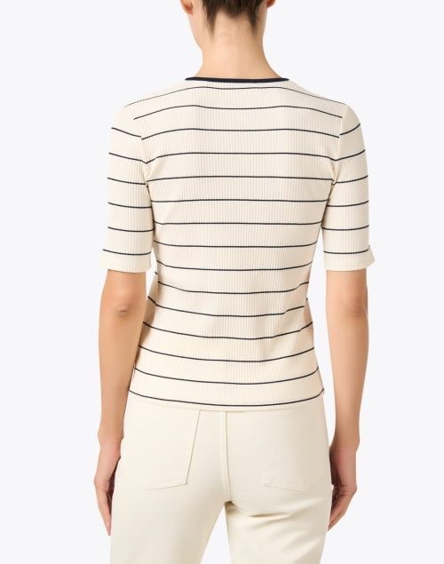 Cream-Colored Striped Stretch Cotton Crew Neck Top
