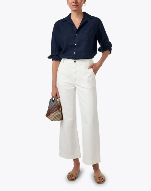 Navy Blue Linen Casual Shirt by Frank & Eileen