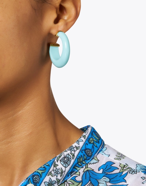 Stylish Blue Polished Acetate Hoop Earrings with Gold - Plated Details