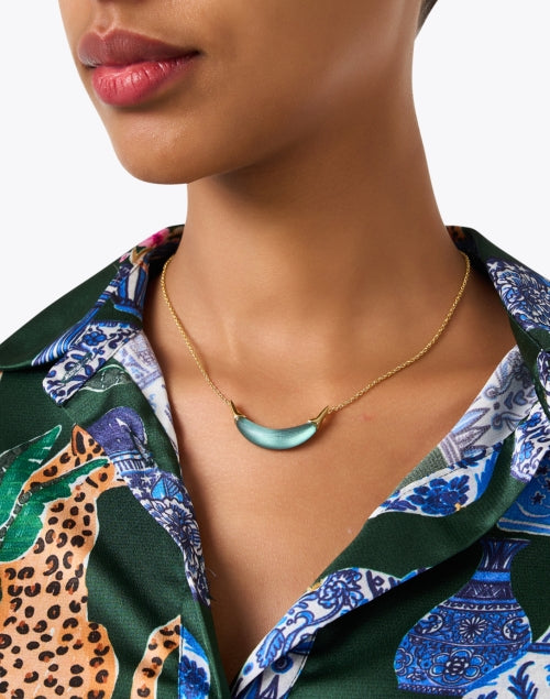 Stylish 14k Gold - Plated Blue Lucite Crescent - Shaped Necklace