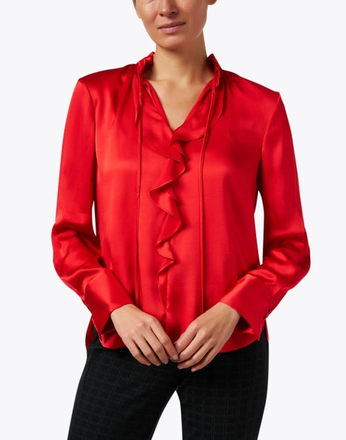 Elegant Red Silk Ruffled Blouse for Timeless Style