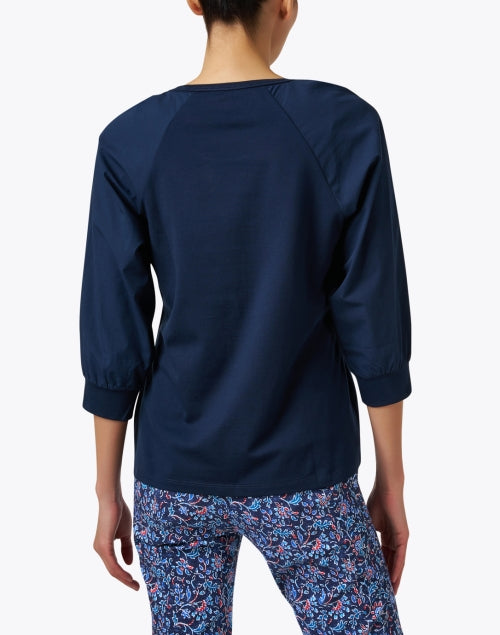 Navy Women's Cotton Puff Sleeve Casual Top for Everyday Wear