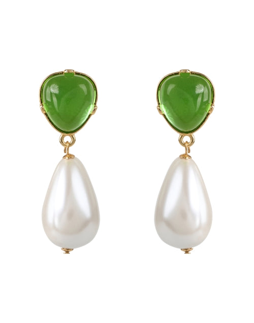 Gorgeous Peridot Green Crystal and Pearlescent Drop Clip Earrings