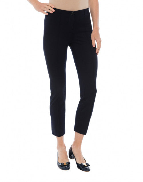 Navy Ponte Straight-Leg Cropped Pants with Elastic Waist