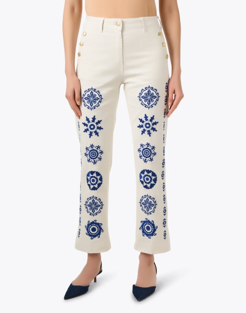 Stylish Amelie High-Waisted Straight-Leg Jean with Blue and White Embroidery