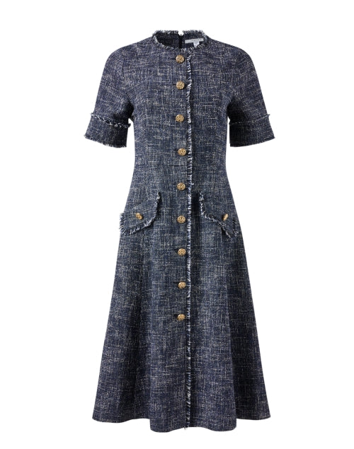 LK Bennett Women's Indigo Tonal Tweed Suzie Classic A-Line Dress