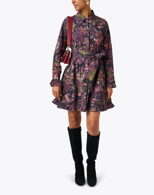 Elegant 100% Cotton Cami Dress with Multi - Paisley Print and Ruffle Details