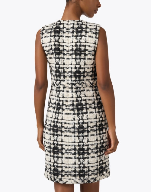 Stylish Black and White Checkered Tweed Mini Shift Dress for Women