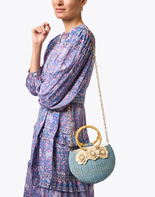 Stylish Soraya Blue Handwoven Straw Basket Handbag for Fashionable Women