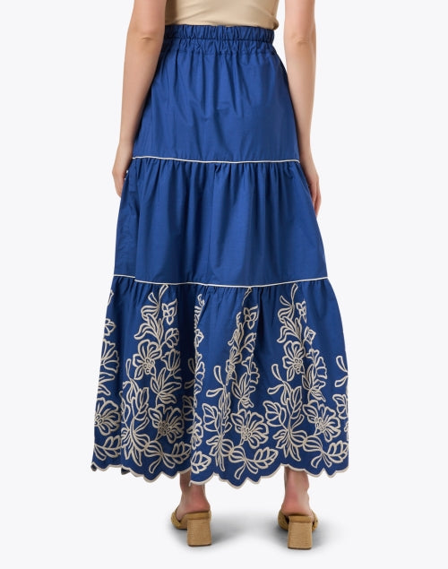 Stylish Nuvola Blue Cotton Embroidered Tiered Skirt