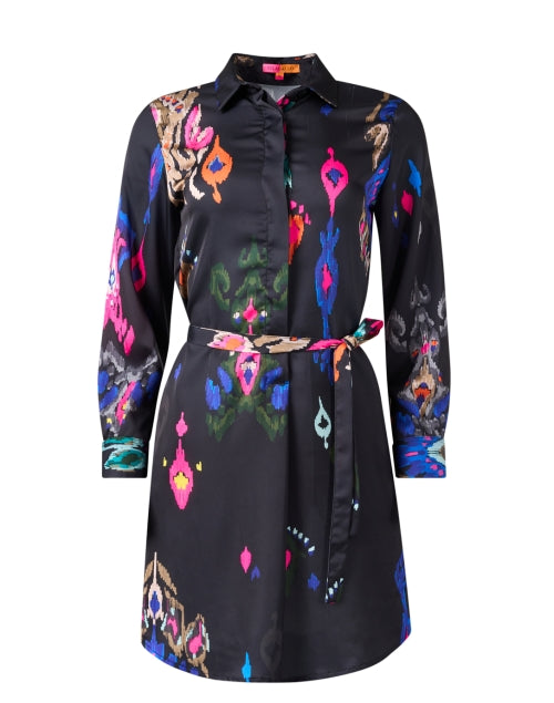 Vilagallo's Lightweight Black Ana Ikat Printed Shirt Dress