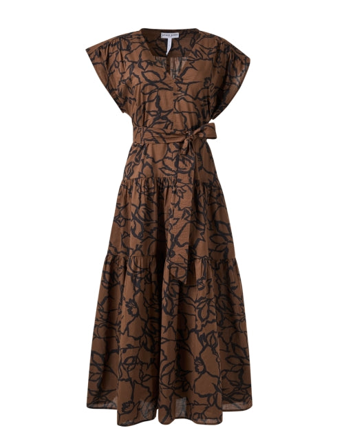 Stylish Agathe Brown Printed 100% Cotton Maxi Dress for Women