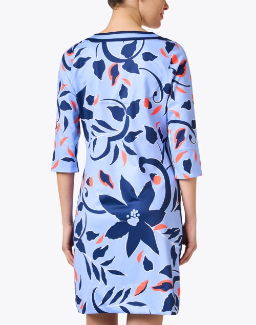 Printed Blue and Crimson Floral Women's Tunic-Style Dress
